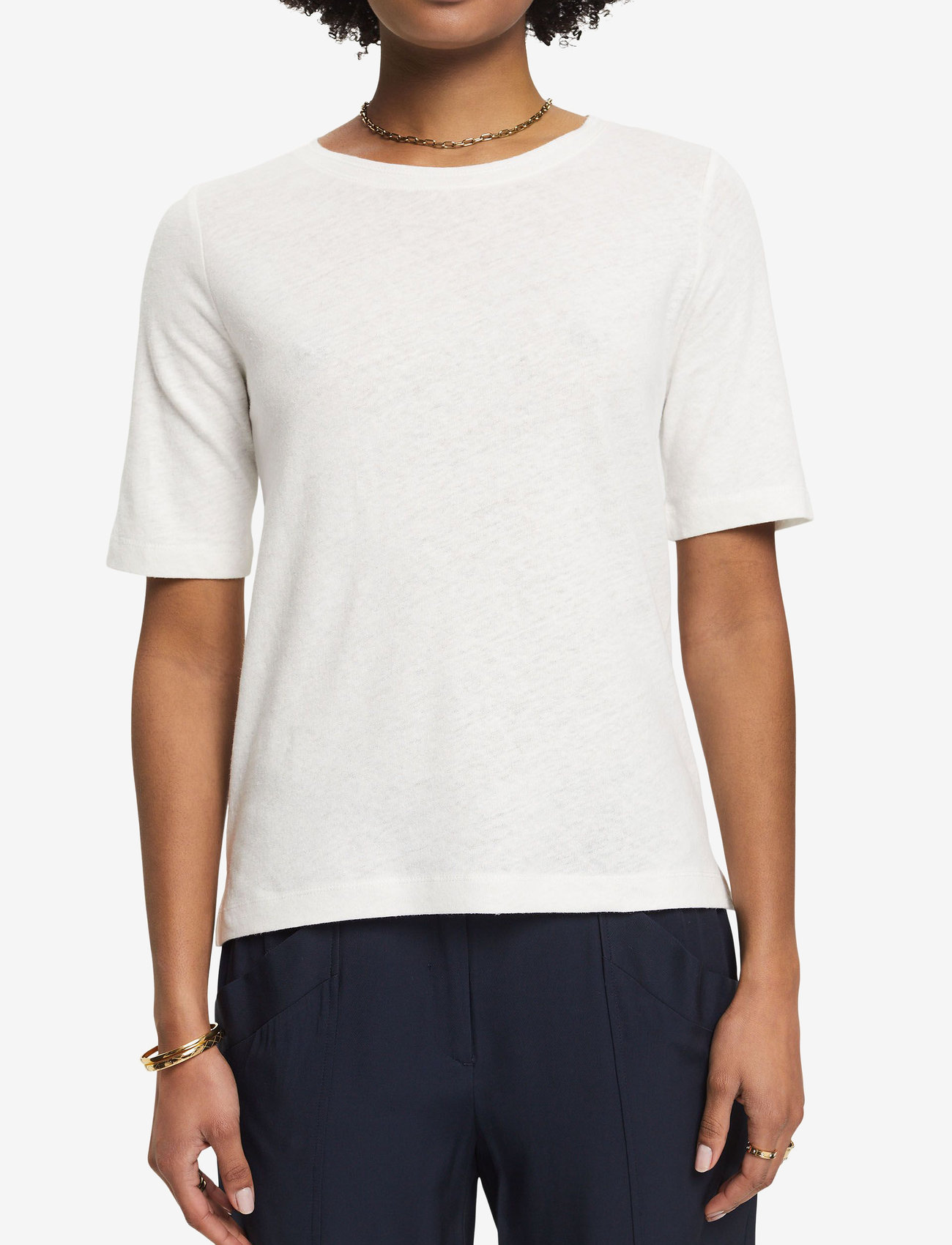 Esprit Casual - Linen blend t-shirt - efterårstøj - off white - 1