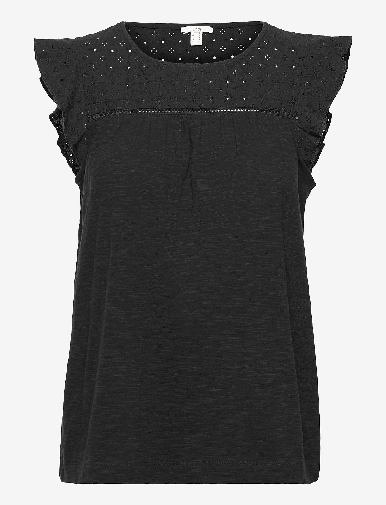 Esprit Casual - Top with broderie anglaise, 100% organic cotton - black - 0
