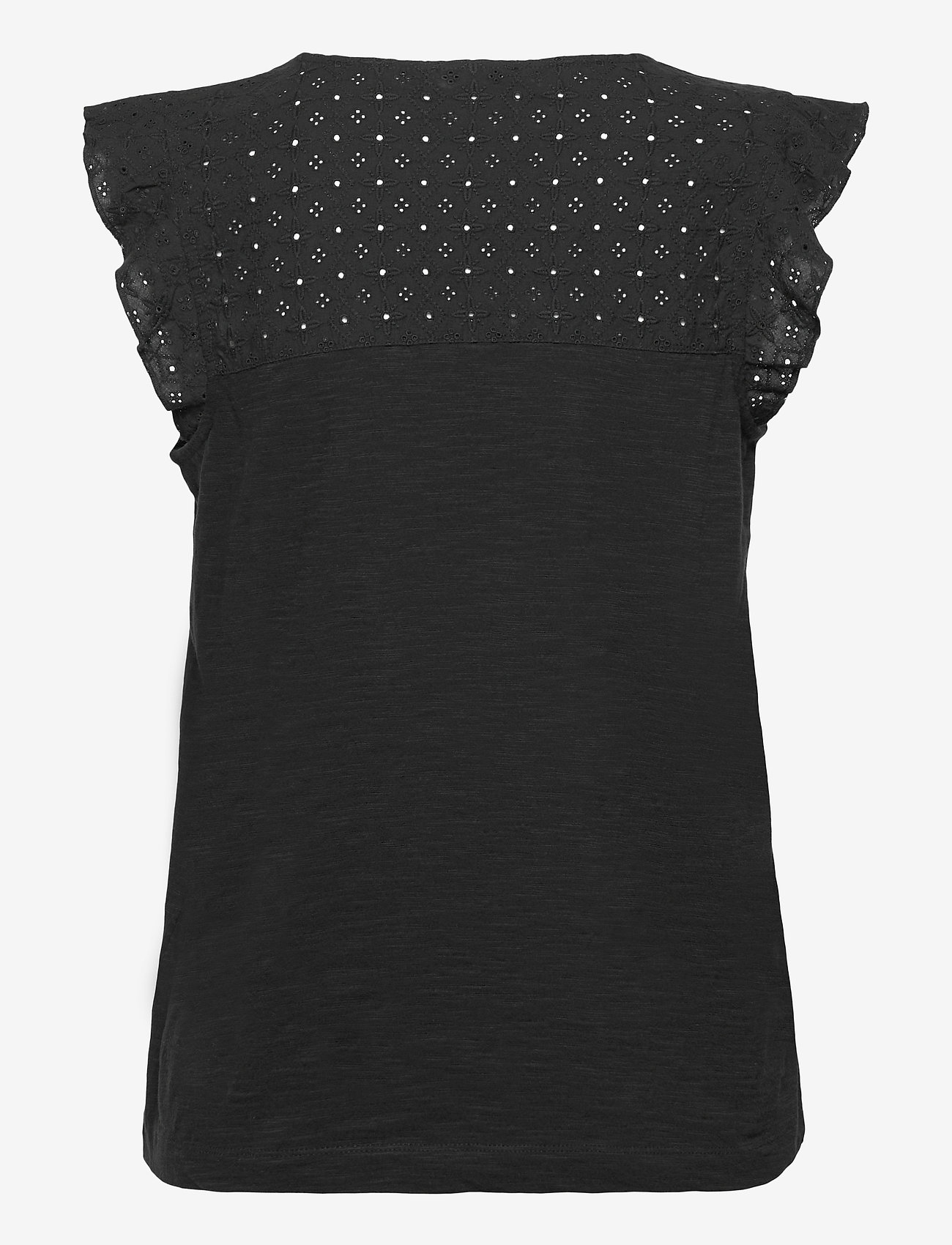 Esprit Casual - Top with broderie anglaise, 100% organic cotton - black - 1