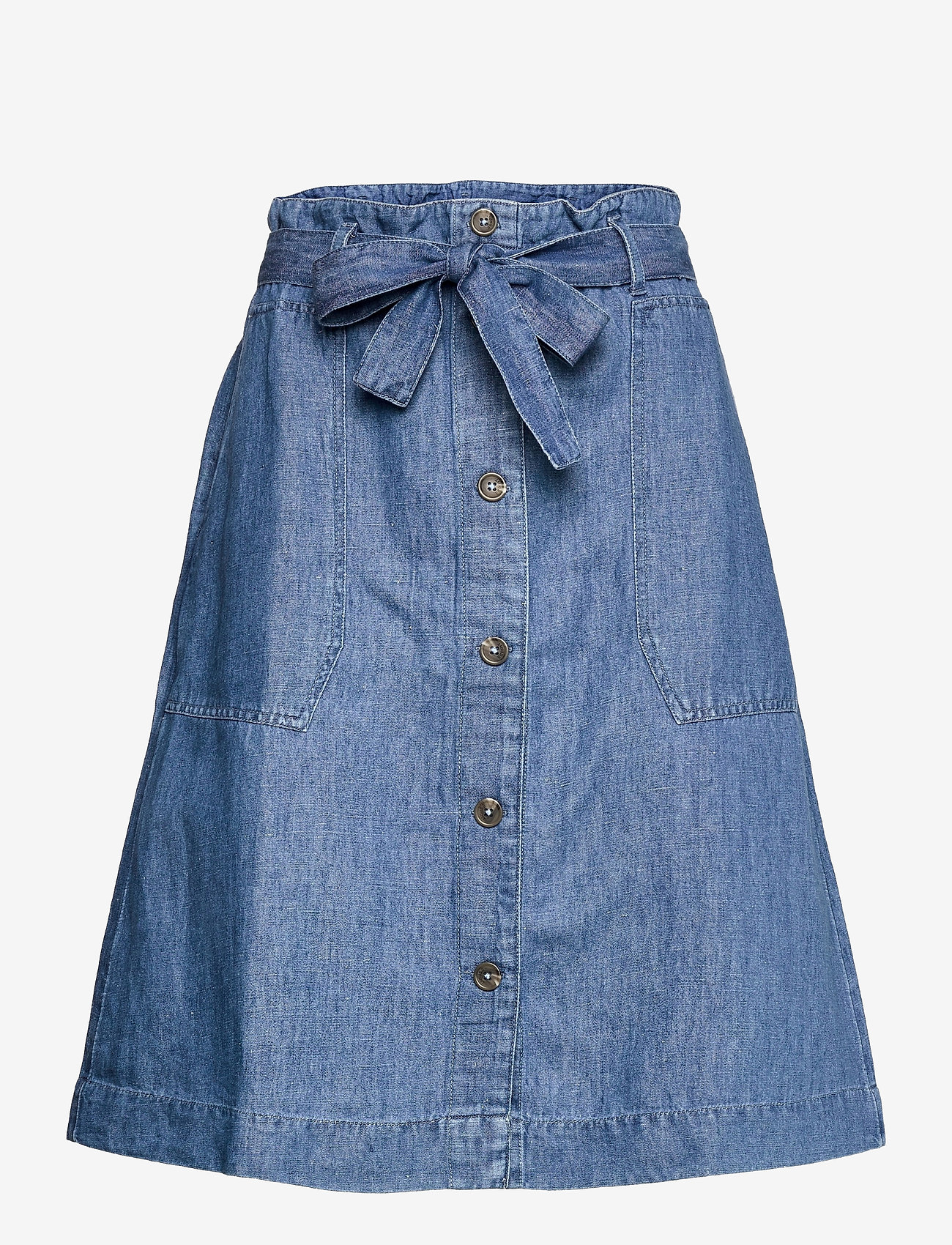 Linen blend: paperbag-style denim skirt - BLUE MEDIUM WASH