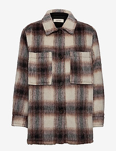 Made of a recycled wool blend: shaggy checked shacket, Esprit Casual