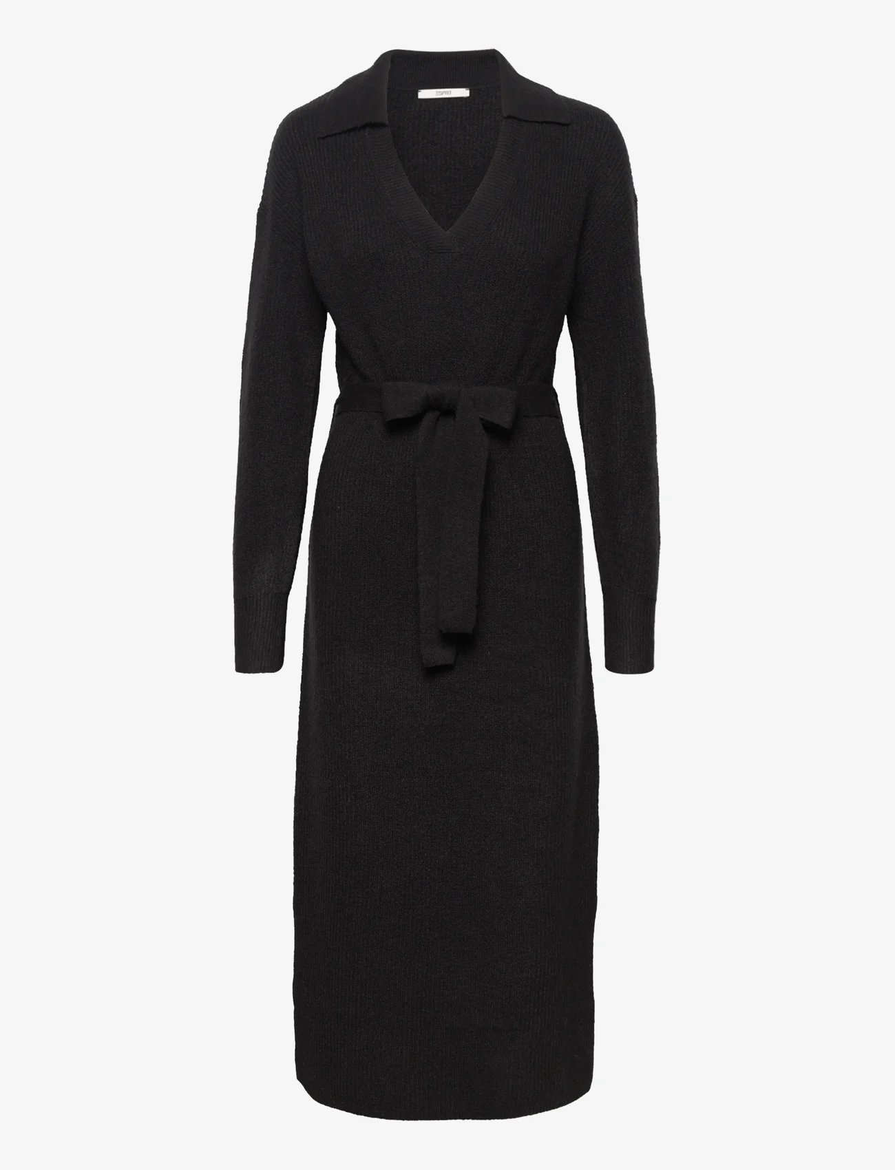 Esprit Casual - Belted midi dress, wool blend - strickkleider - black - 0
