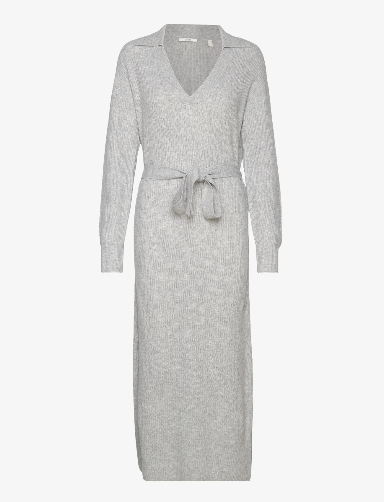 Esprit Casual - Belted midi dress, wool blend - megztos suknelės - light grey 5 - 0