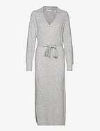 Belted midi dress, wool blend - LIGHT GREY 5