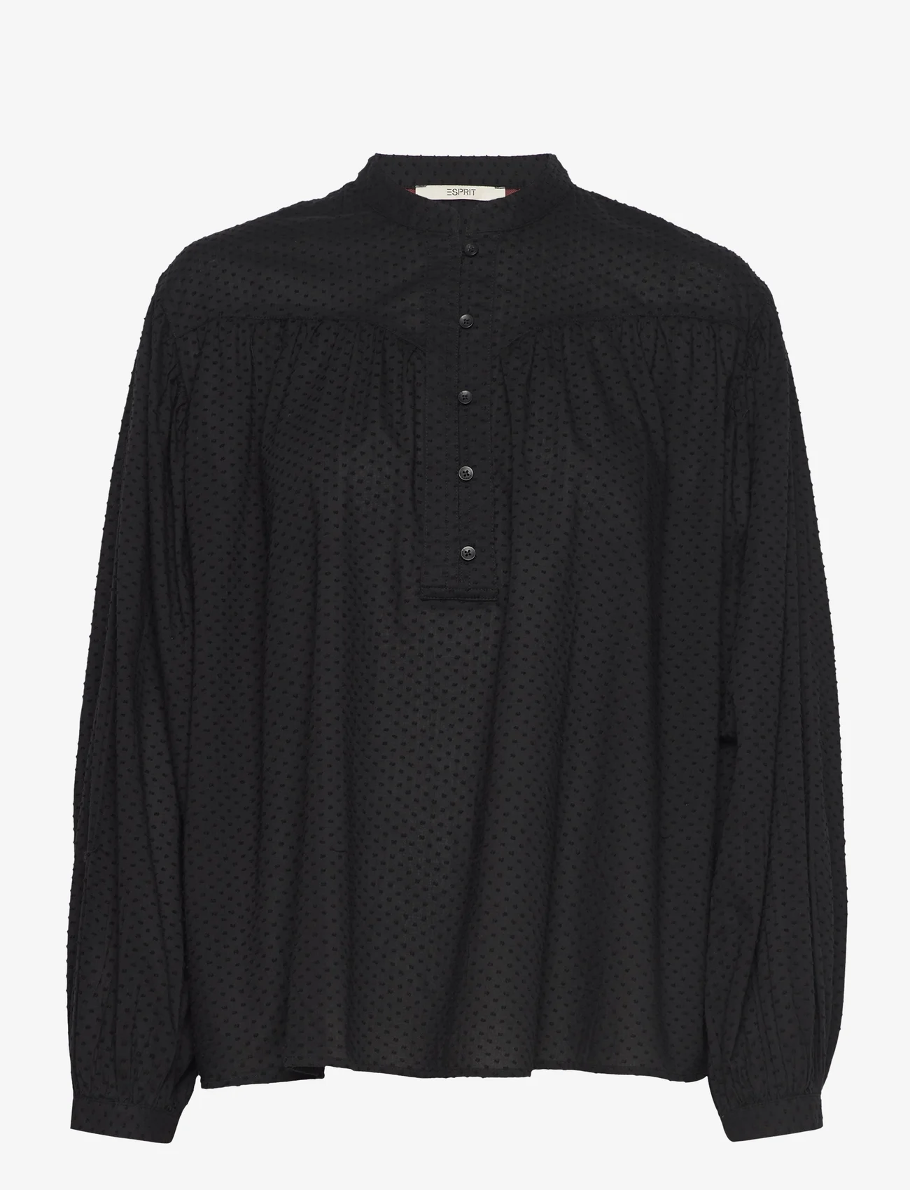 Esprit Casual - Dobby texture blouse - långärmade blusar - black - 0