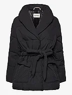 Quilted puffer jacket with belt - BLACK