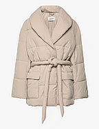 Quilted puffer jacket with belt - LIGHT TAUPE