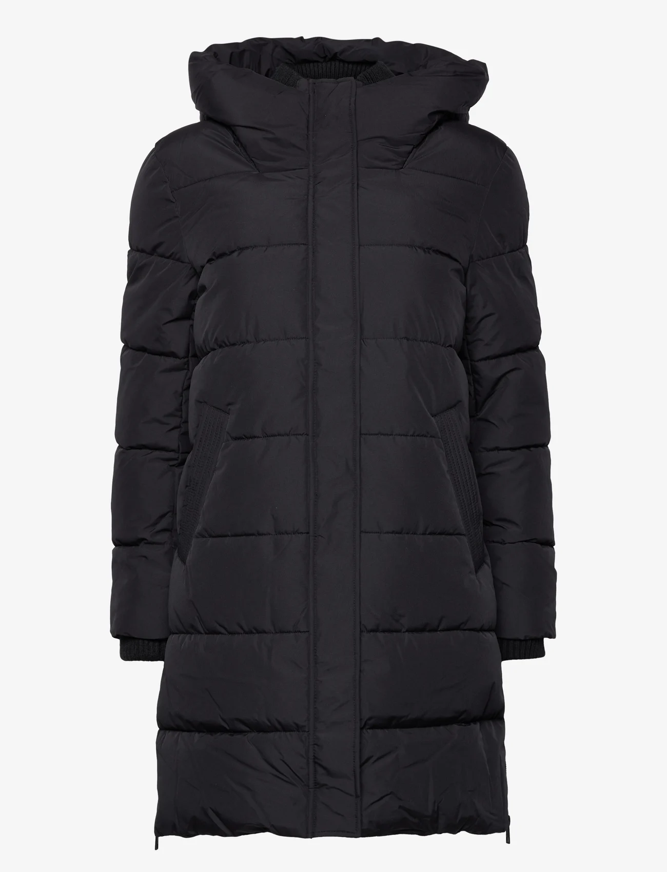 Esprit Casual - Quilted coat with rib knit details - wintermäntel - black - 0