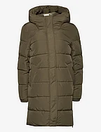 Quilted coat with rib knit details - DARK KHAKI