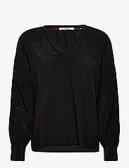 Esprit Casual - Blouse with smocked details, LENZING™ ECOVERO™ - långärmade blusar - black - 0