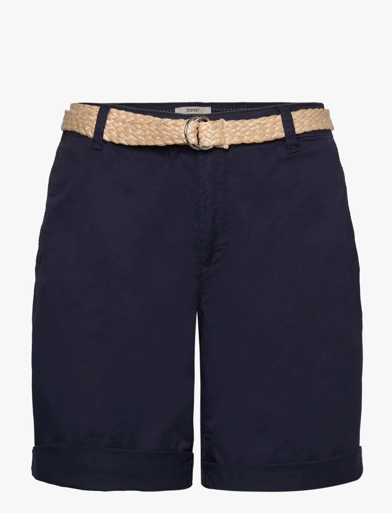 Esprit Casual - Shorts with braided raffia belt - spodenki chino - navy - 0