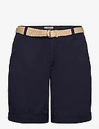 Shorts with braided raffia belt - NAVY
