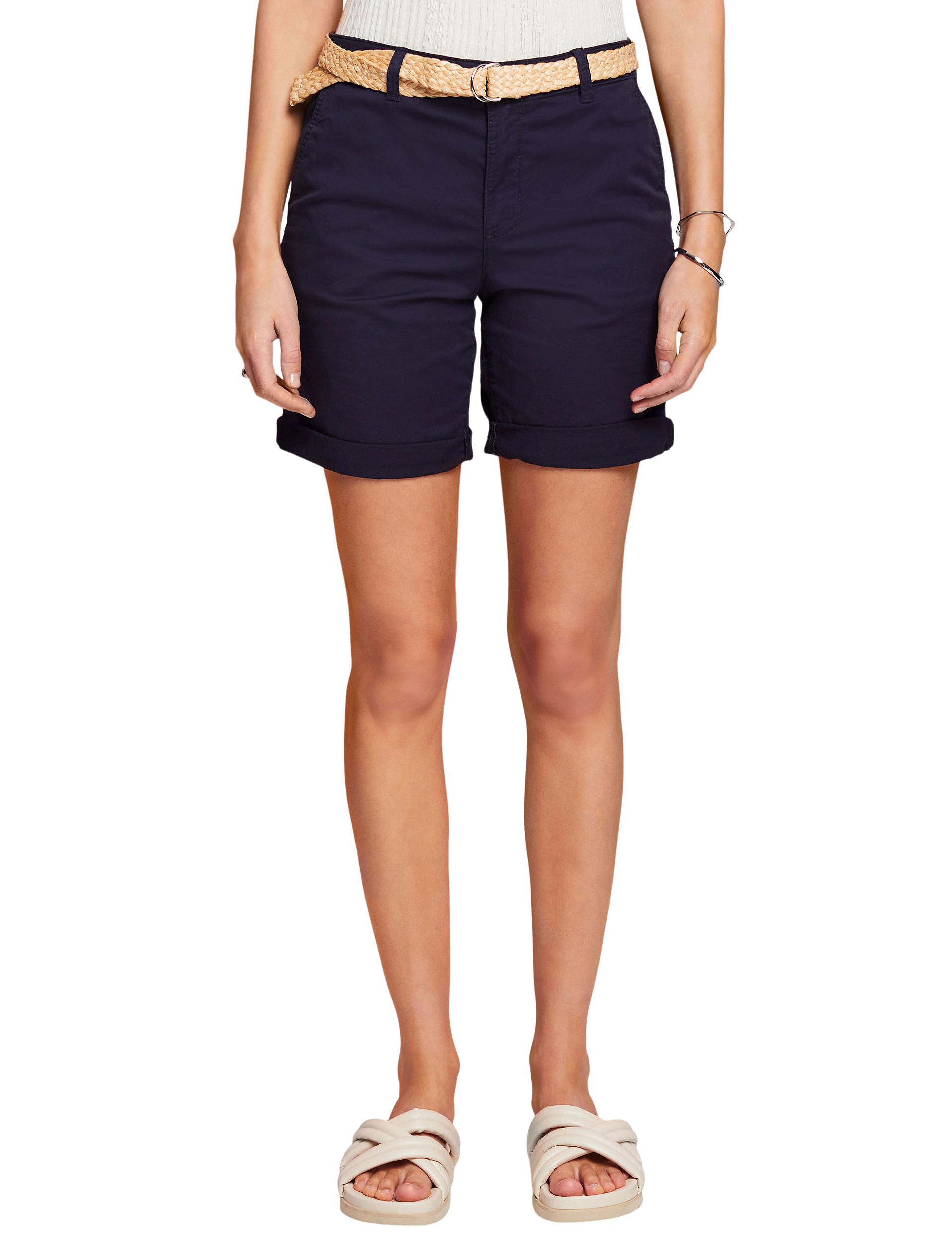 Esprit Casual - Shorts with braided raffia belt - navy - 2