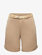 Shorts with braided raffia belt - TAUPE