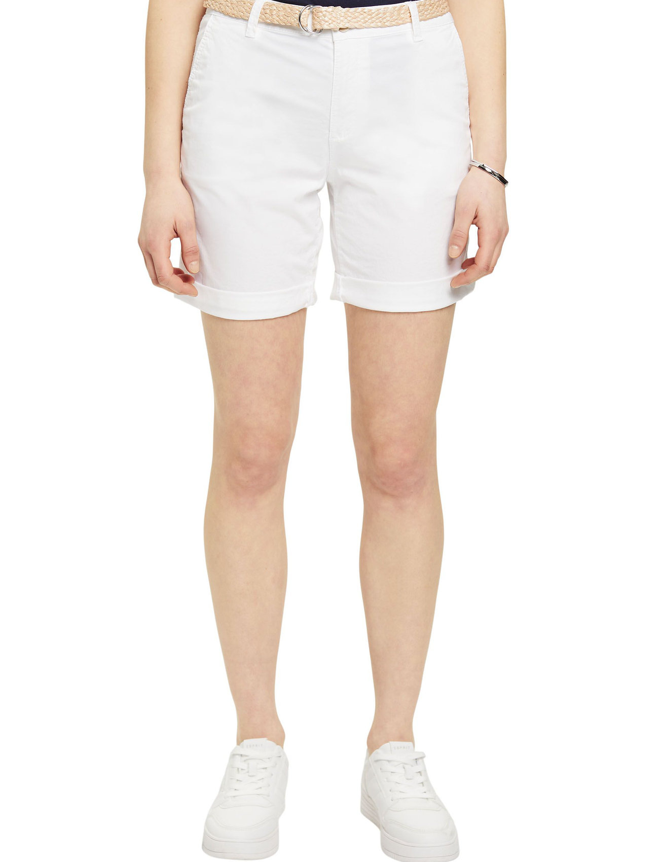 Esprit Casual - Shorts with braided raffia belt - chino-shorts - white - 1