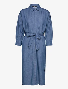 Cotton denim midi dress with tie belt, Esprit Collection