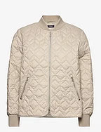 Quilted jacket with rib knit collar - LIGHT TAUPE