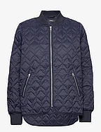 Quilted jacket with rib knit collar - NAVY