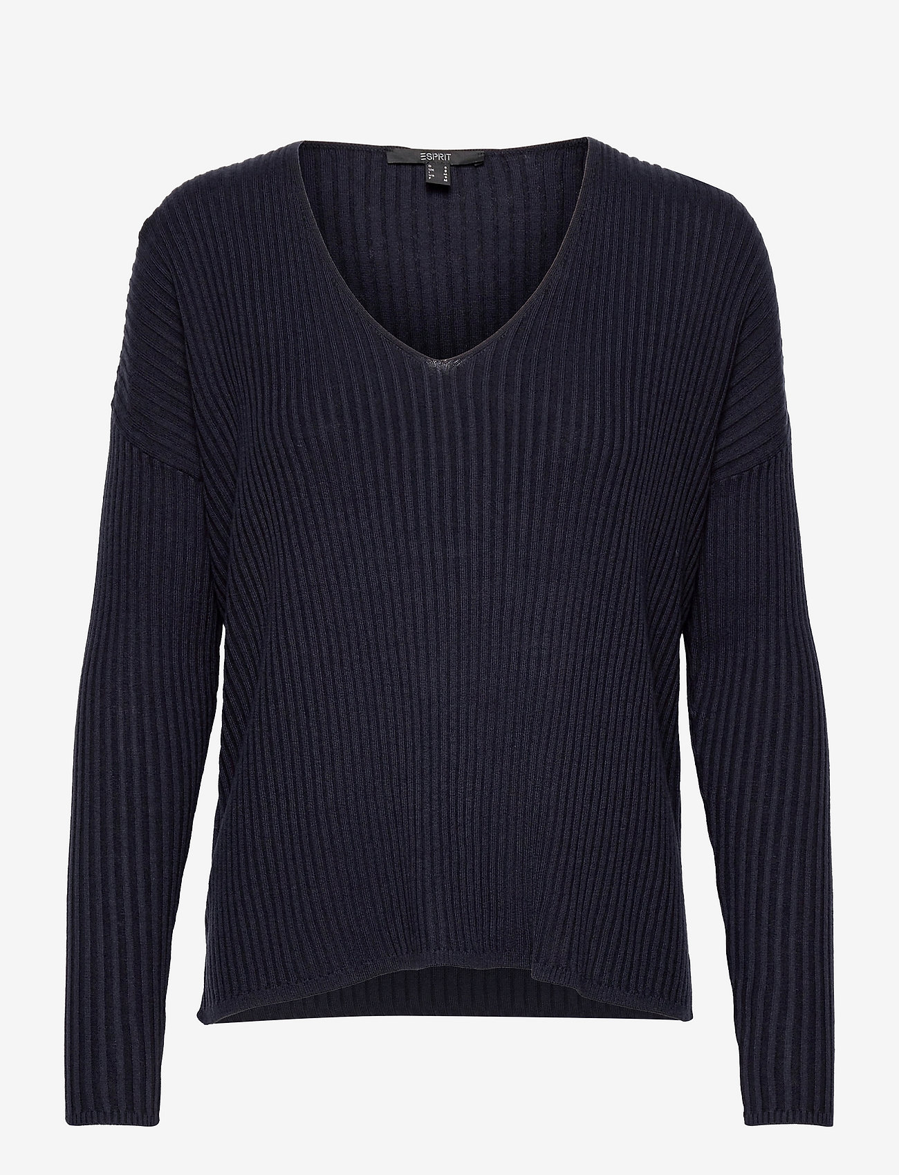 Esprit Collection - Made of TENCEL™/wool: ribbed V-neck jumper - sweaters - navy - 0