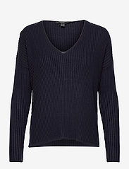 Made of TENCEL™/wool: ribbed V-neck jumper - NAVY