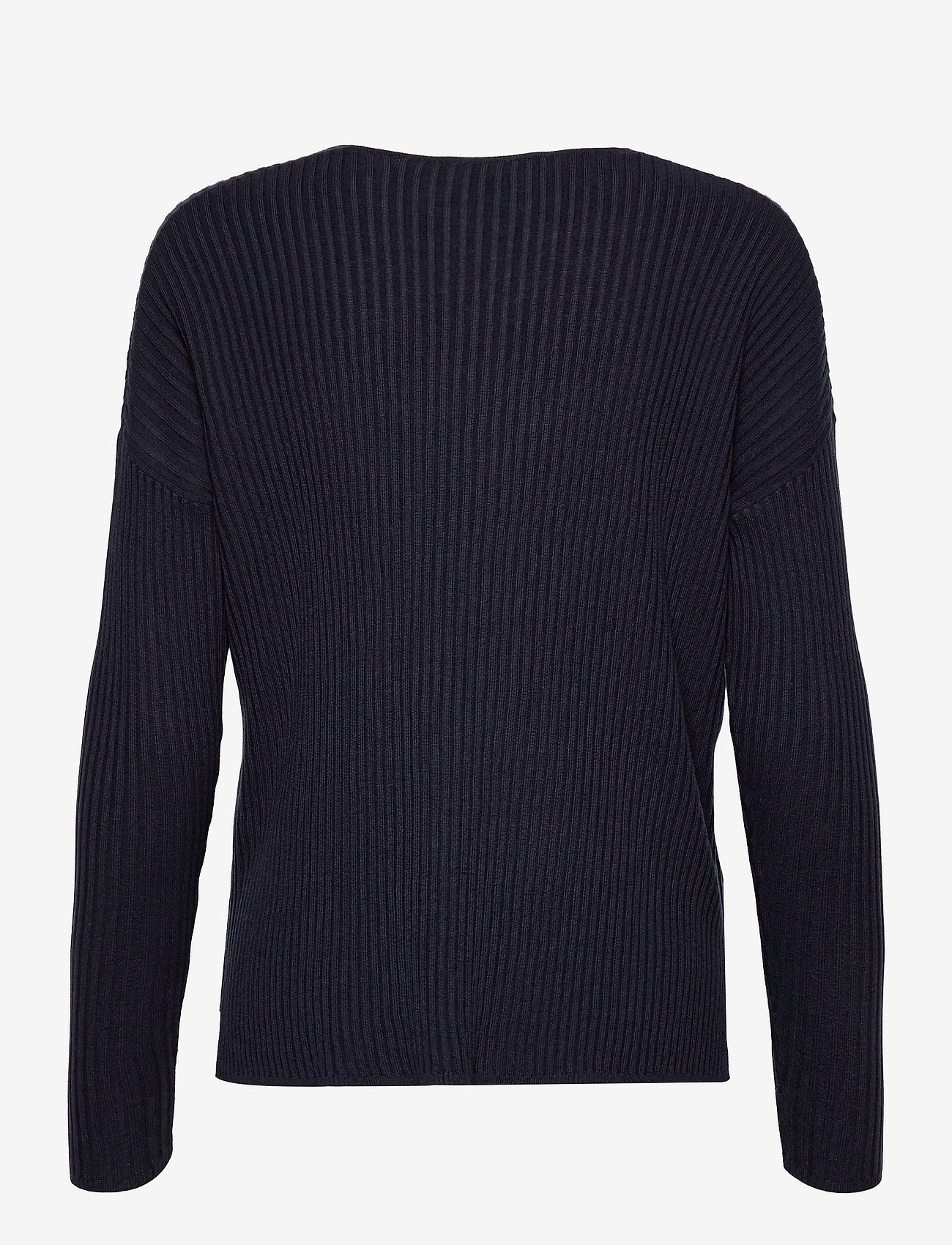Esprit Collection - Made of TENCEL™/wool: ribbed V-neck jumper - gensere - navy - 1