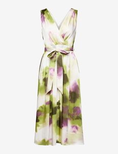 Crinkle satin midi dress with floral print, Esprit Collection