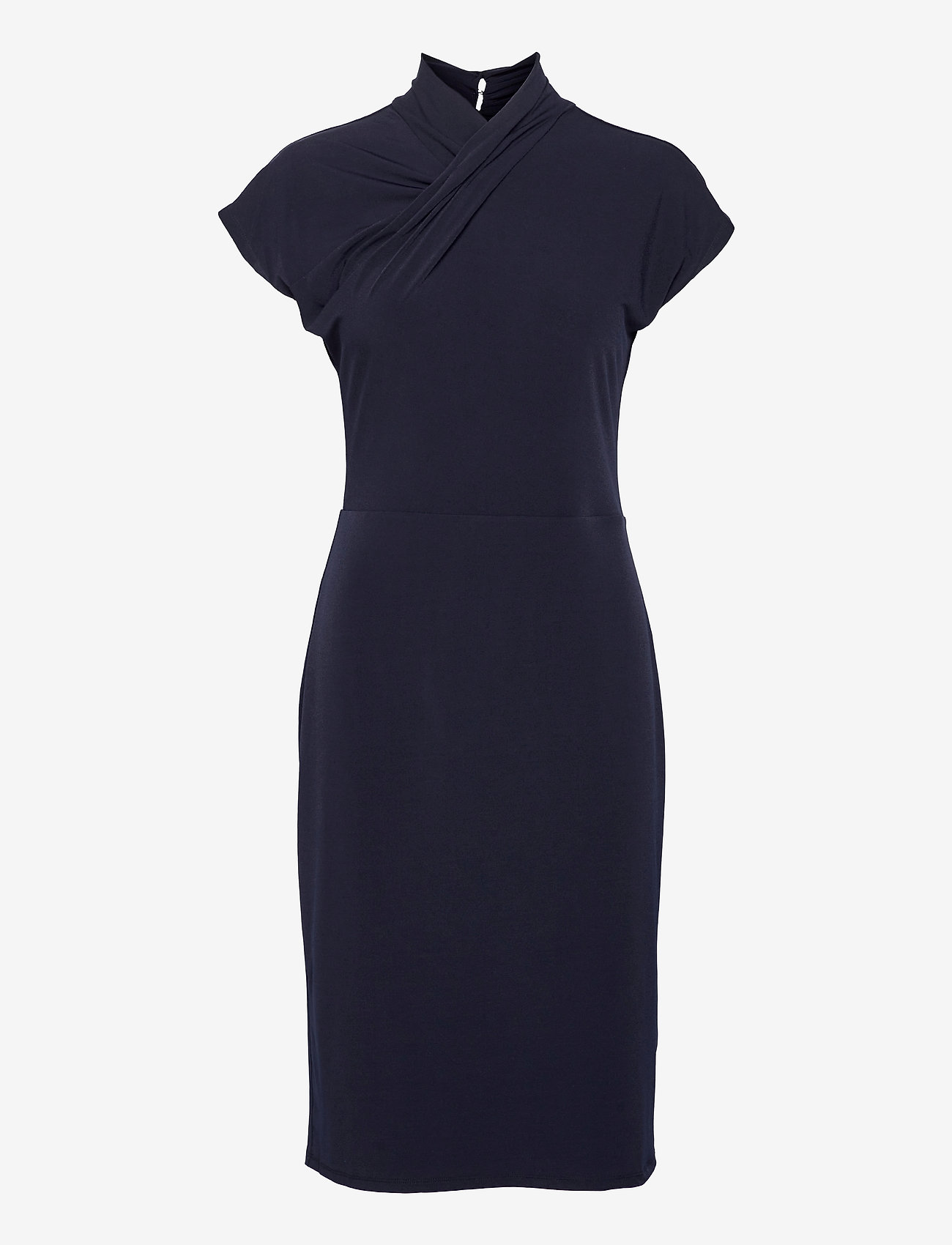 Recycled: Jersey dress with draping - NAVY