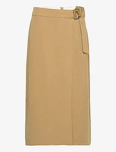 With linen: midi skirt in a wrap-over look, Esprit Collection