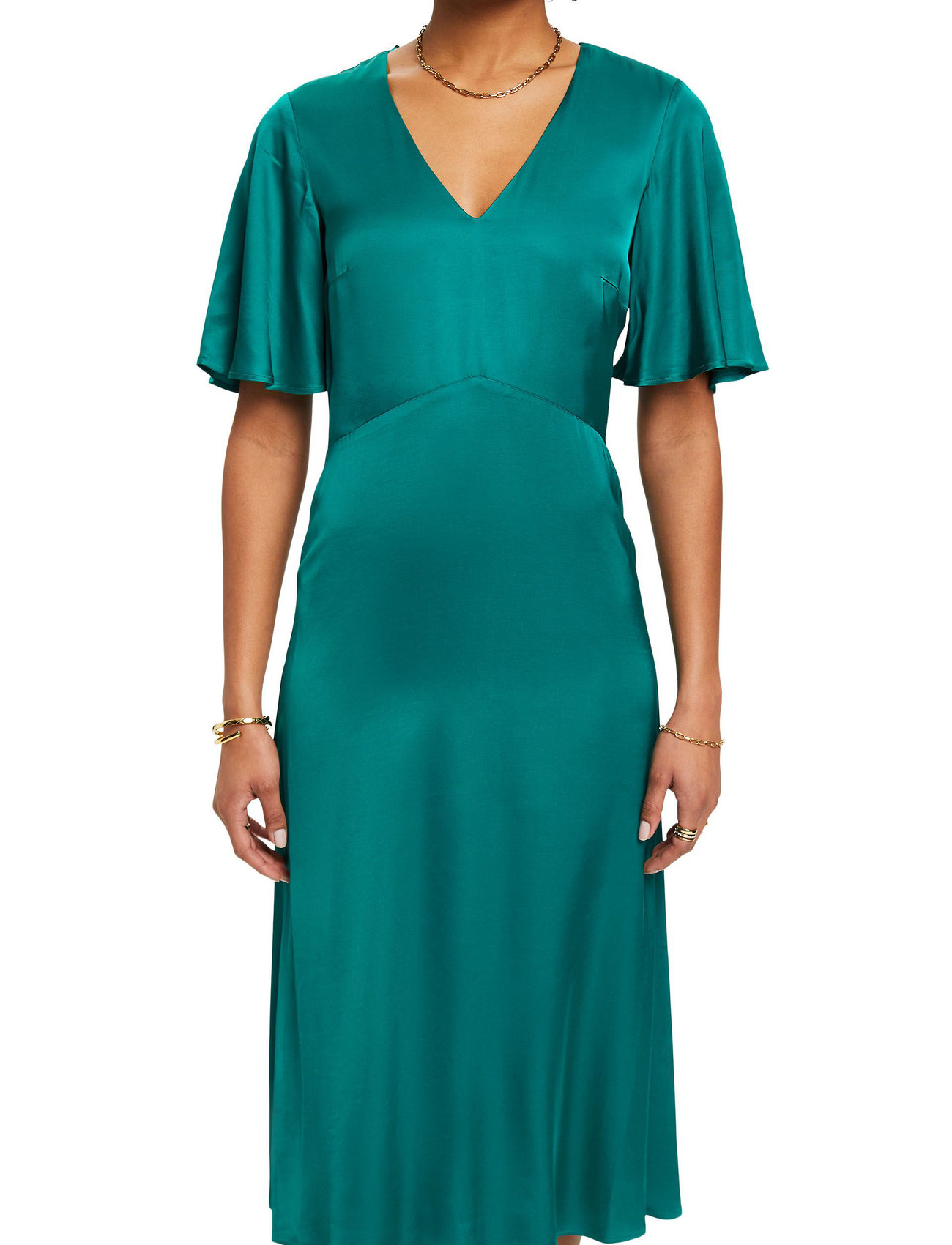 Esprit Collection - Satin midi dress - emerald green - 1