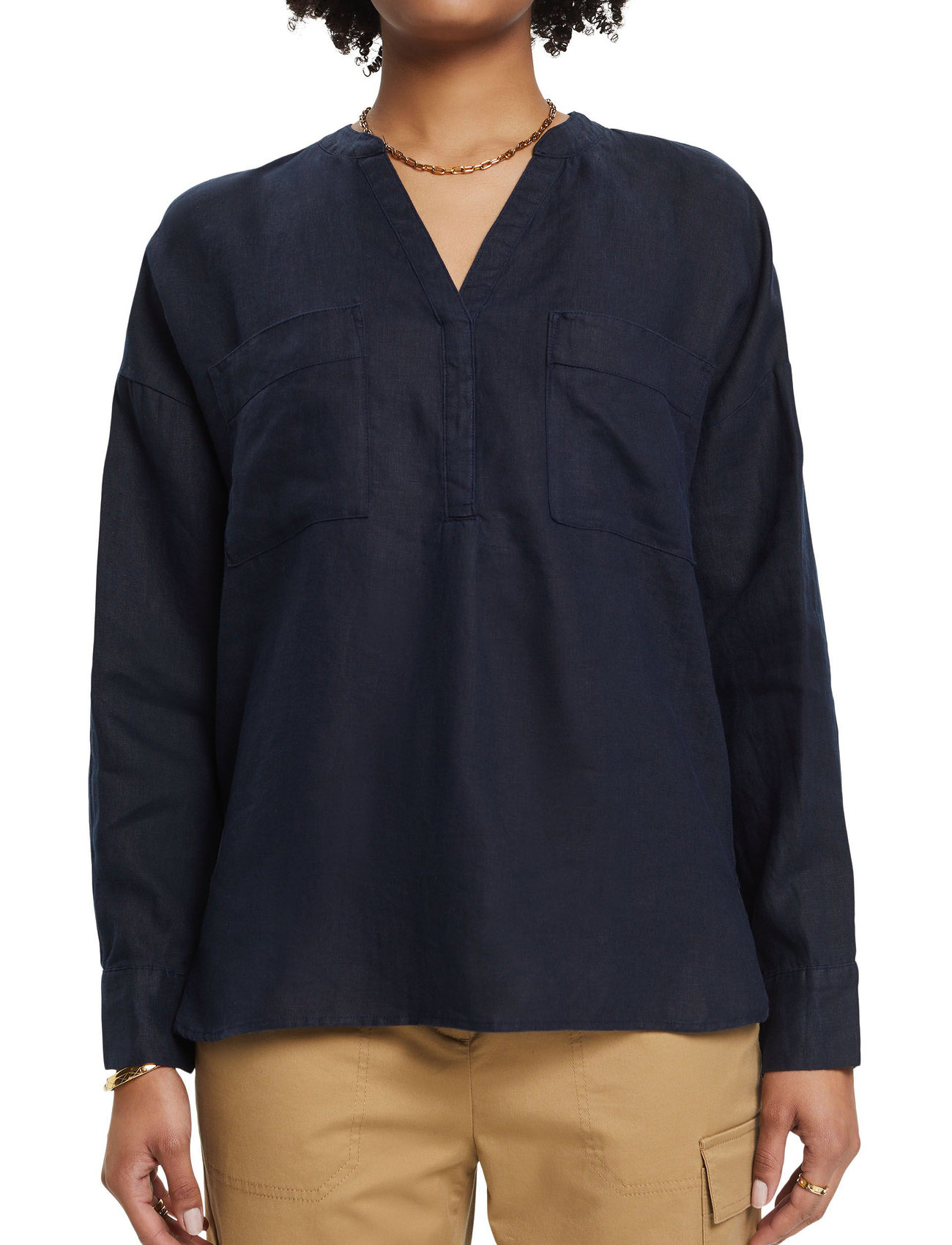 Esprit Collection - Linen blouse - long-sleeved blouses - navy - 1