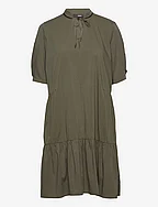 Flounced dress with LENZING™ ECOVERO™ - KHAKI GREEN