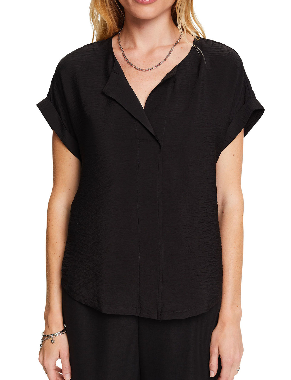 Black short sleeve blouse deals