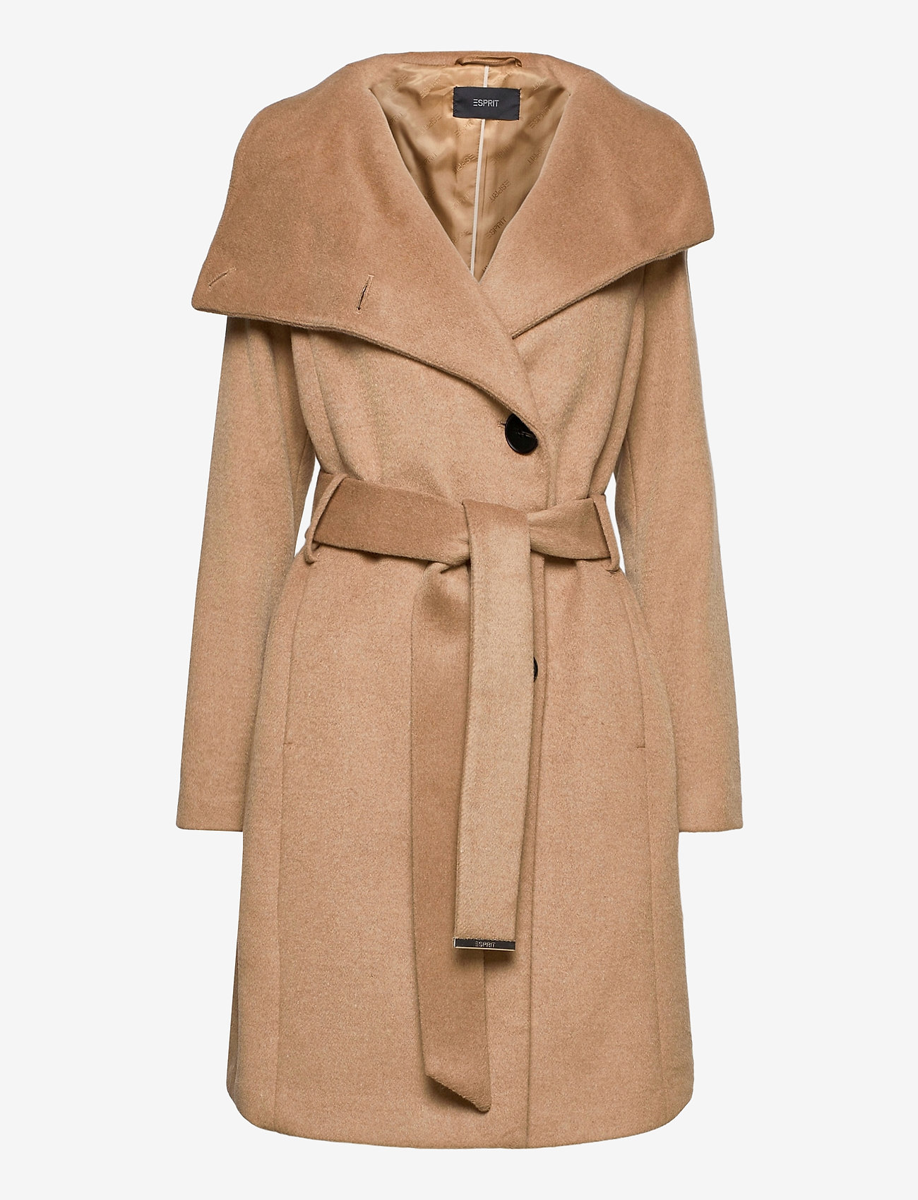 Esprit Collection - Wool blend: coat with tie-around belt - camel - 0