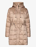 Quilted coat with drawstring waist - LIGHT TAUPE