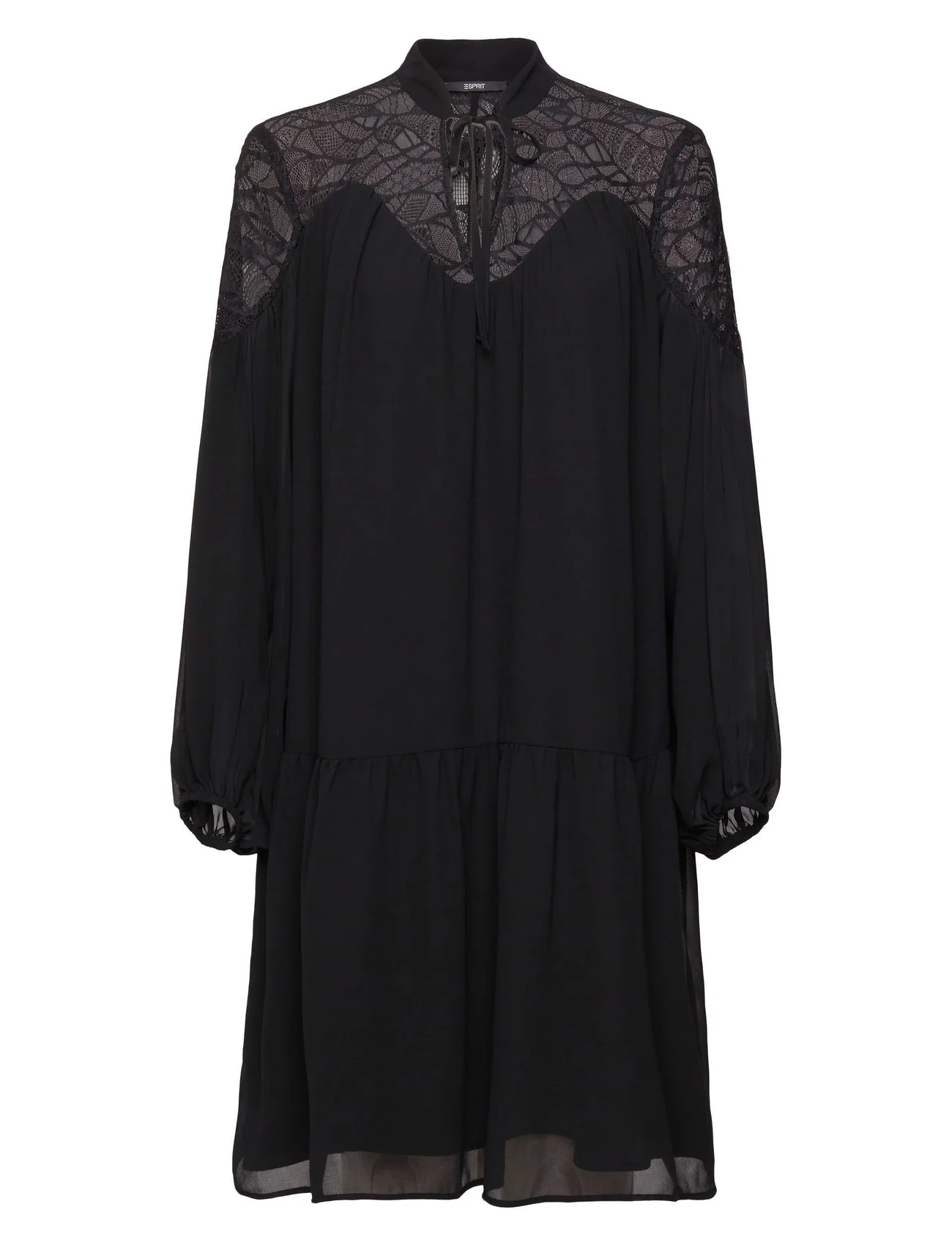 Esprit Collection - Chiffon mini dress with lace - festtøj til outletpriser - black - 0