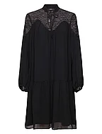 Chiffon mini dress with lace - BLACK
