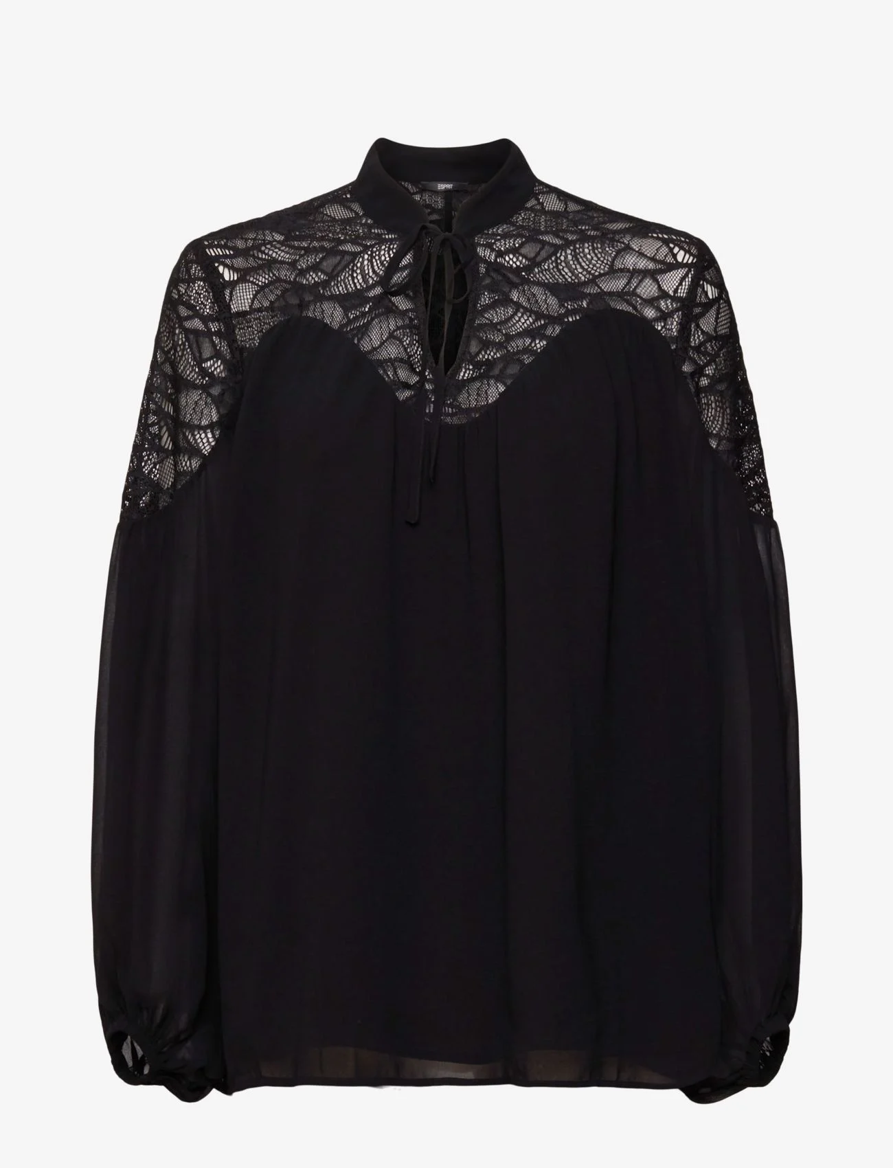 Esprit Collection - Chiffon blouse with lace - långärmade blusar - black - 0