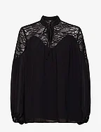 Chiffon blouse with lace - BLACK