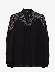 Esprit Collection - Chiffon blouse with lace - långärmade blusar - black - 0