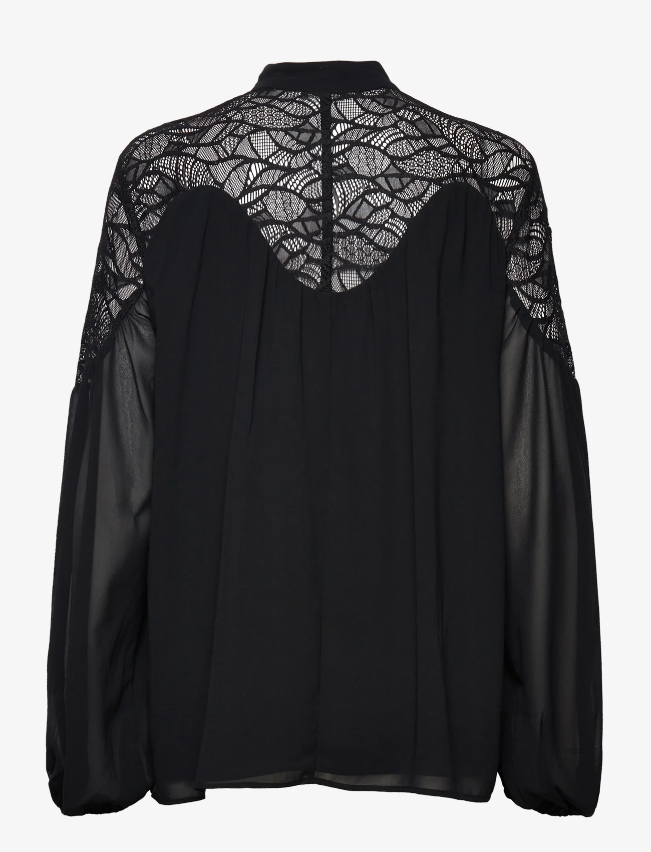 Esprit Collection - Chiffon blouse with lace - långärmade blusar - black - 1