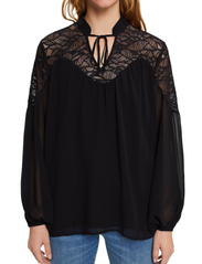 Esprit Collection - Chiffon blouse with lace - långärmade blusar - black - 2