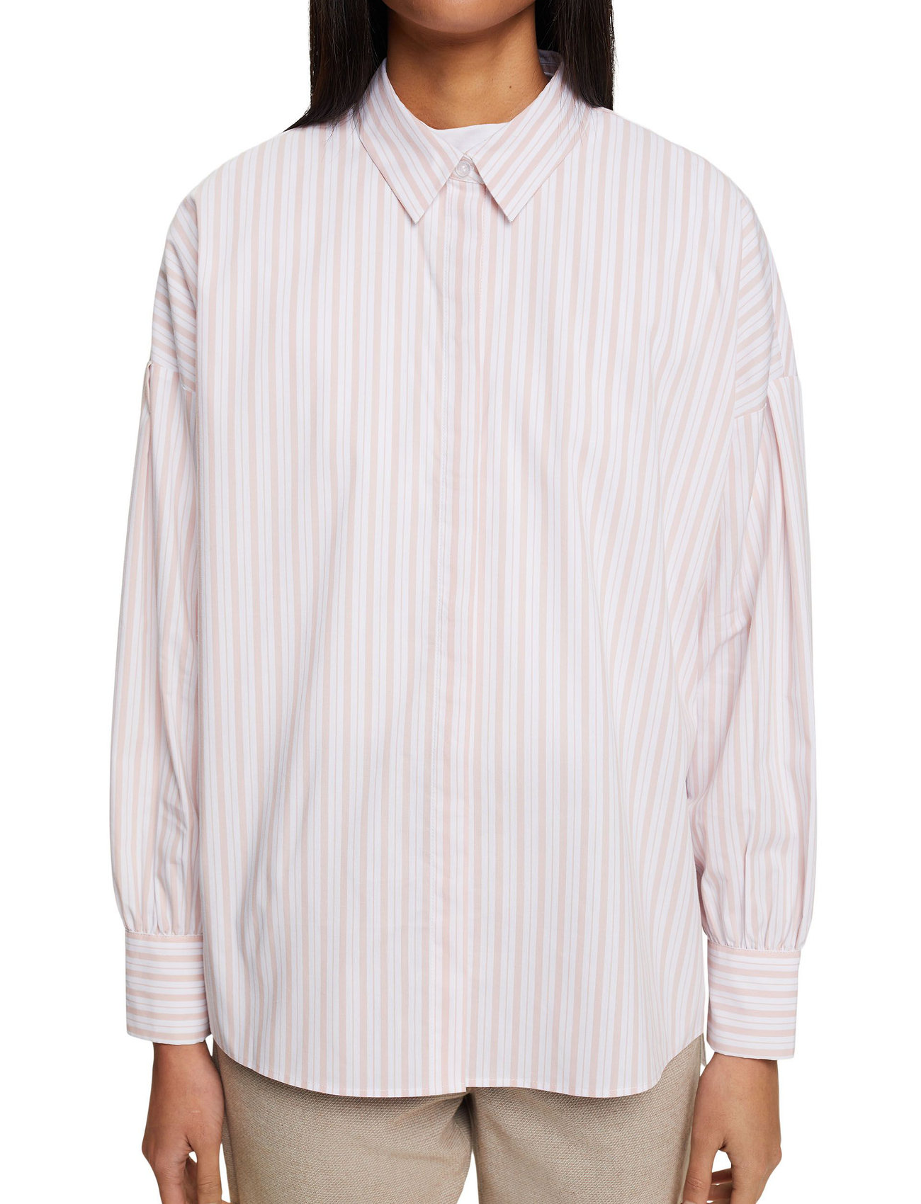 Esprit Collection - Striped oversized high low blouse - long-sleeved shirts - white 3 - 1