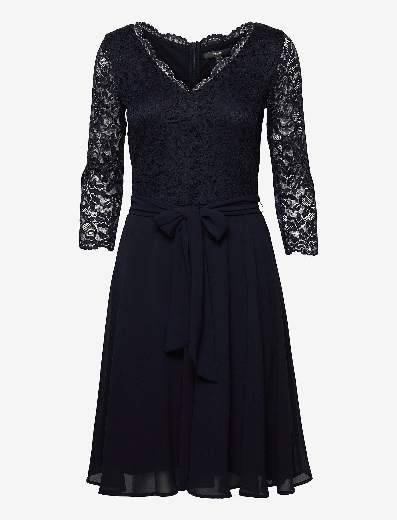 Esprit Collection - Recycled: chiffon midi dress with lace - navy - 0
