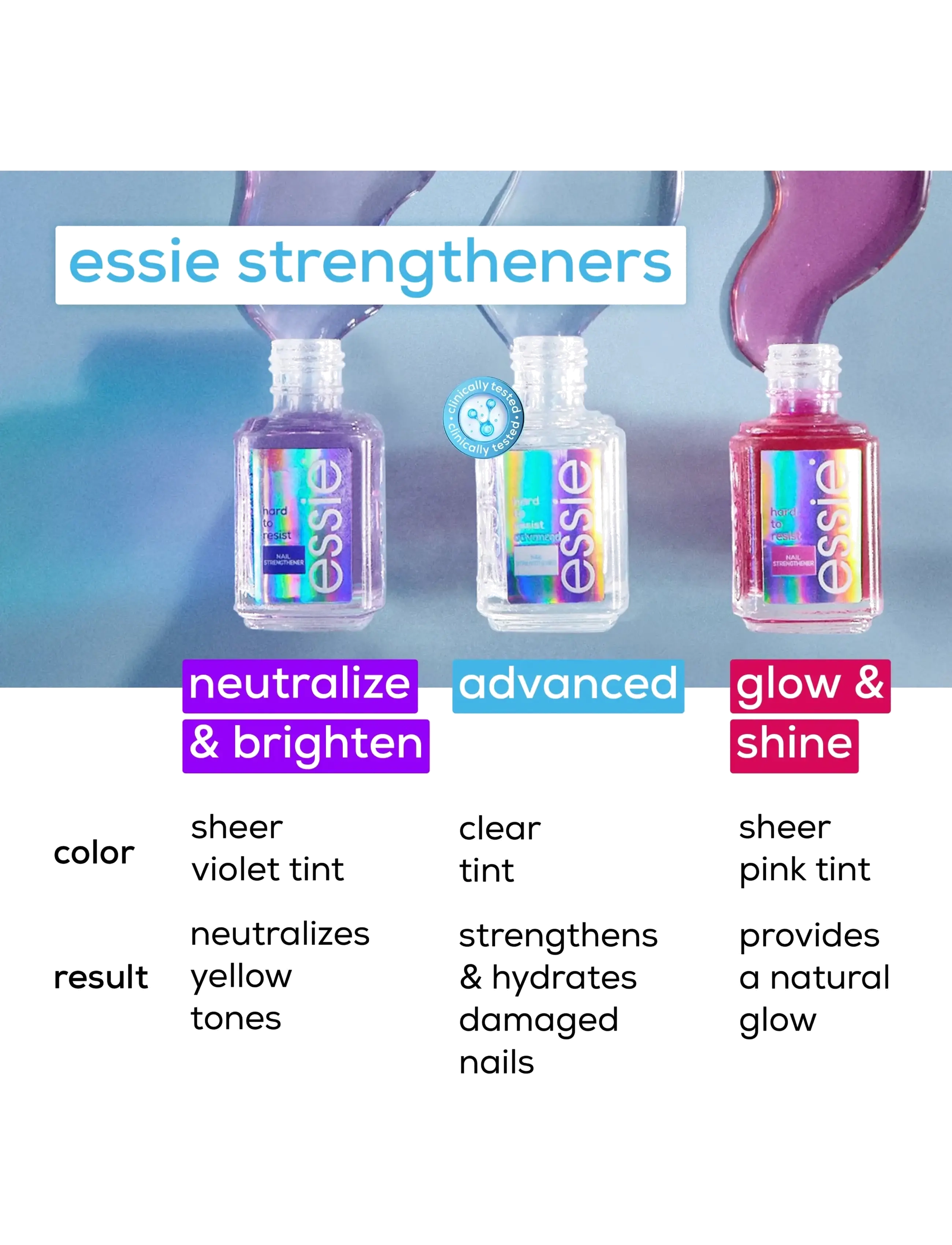 Essie - essie hard to resist neutralize & brighten nail strengthener sheer violet 13,5 ml - makeup - transparent - 5