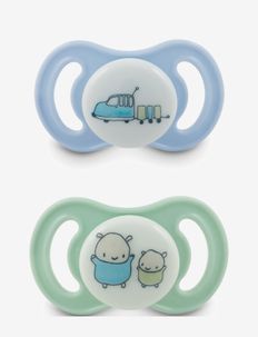 Pacifier Happy Mini Glow Silicone 2-pack, 0-6 month Blue, Esska
