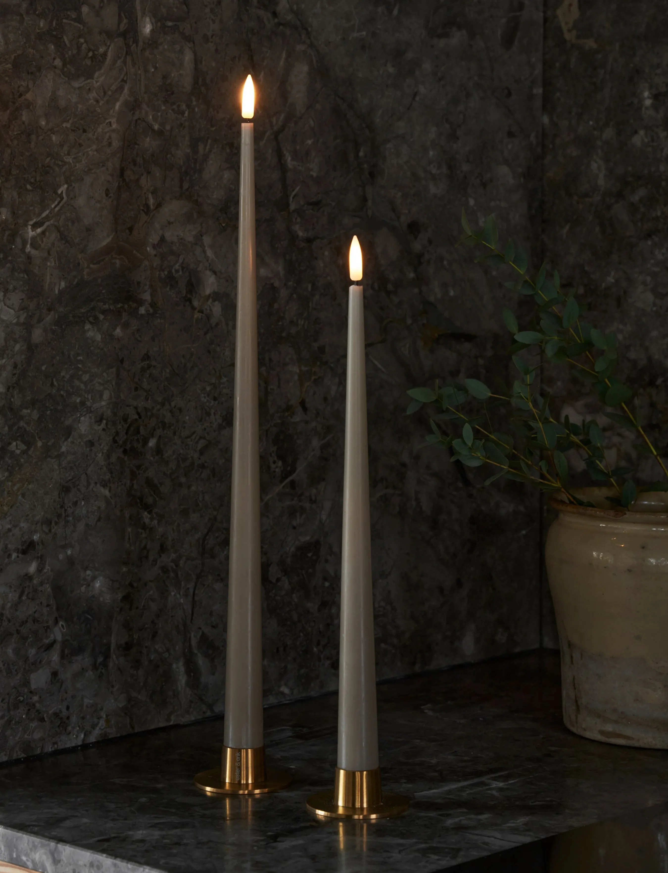 ester & erik Led Taper Candle 30cm 2-Pack, H:30 cm, Green, Stearinlys > Led-Lys, Unisex