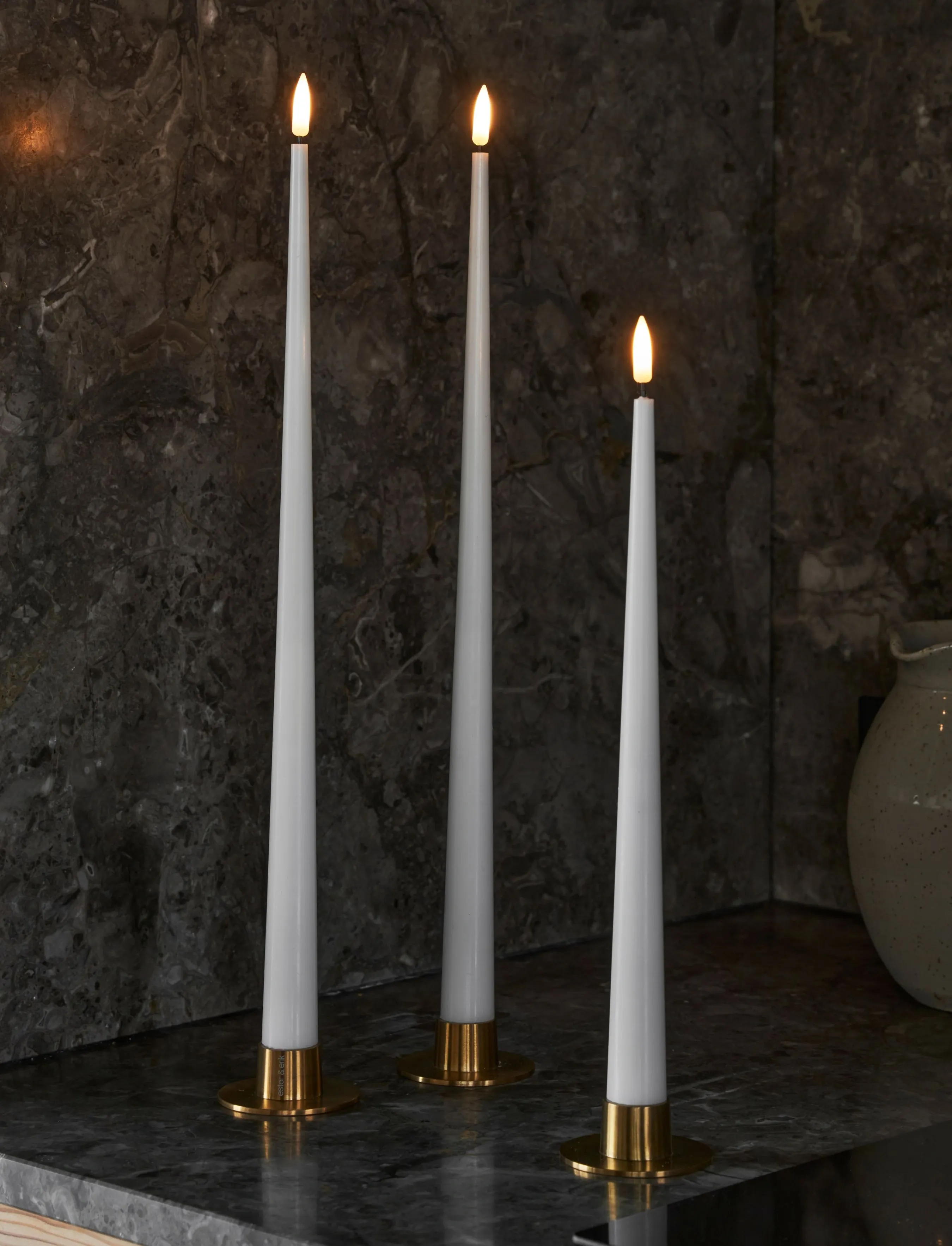 ester & erik Led Taper Candle 40Cm 2-Pack, H:40 cm, Candles, Weiß - Homeware
