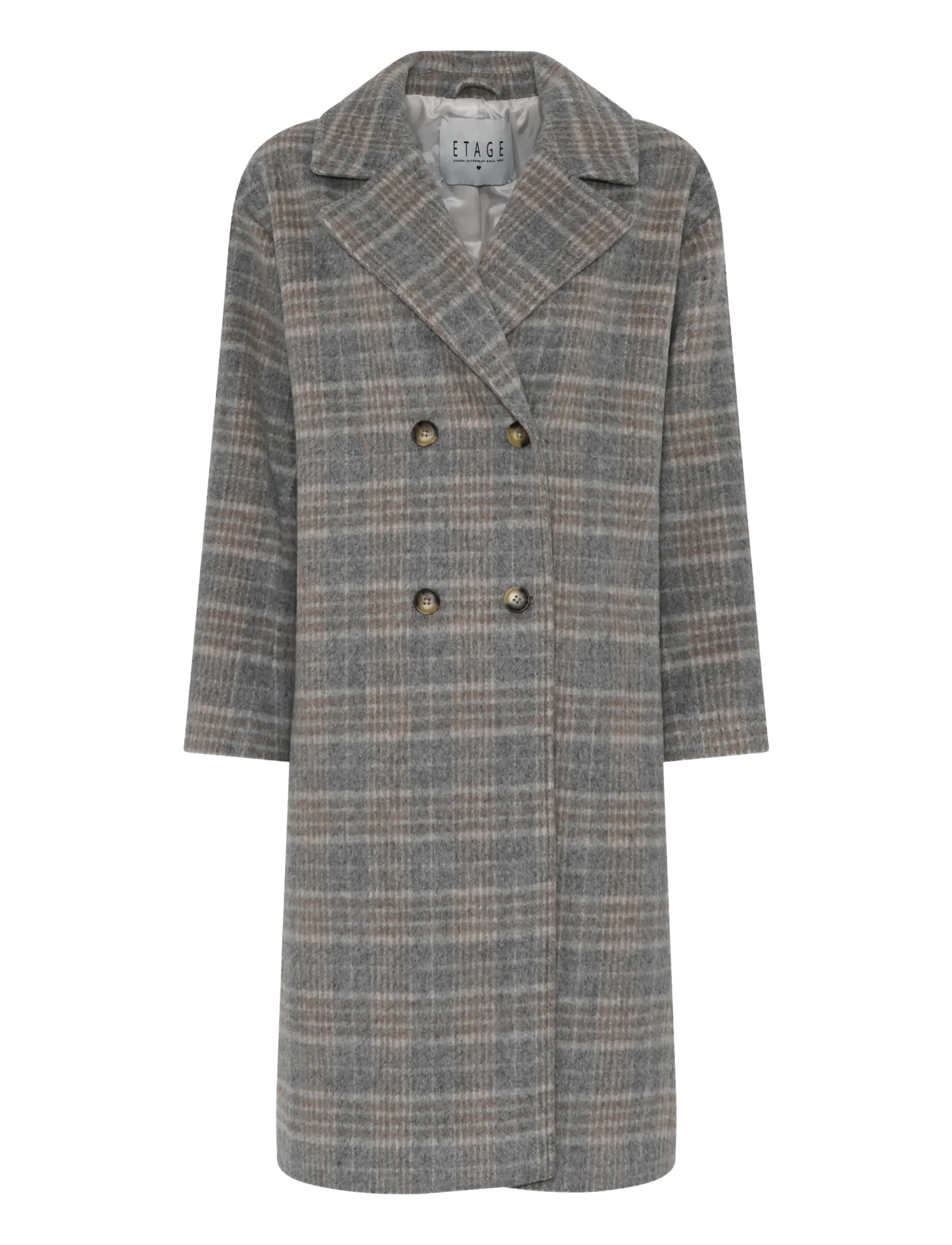 Etage Wool Coat long - Etage - BLUE CHECK / grey
