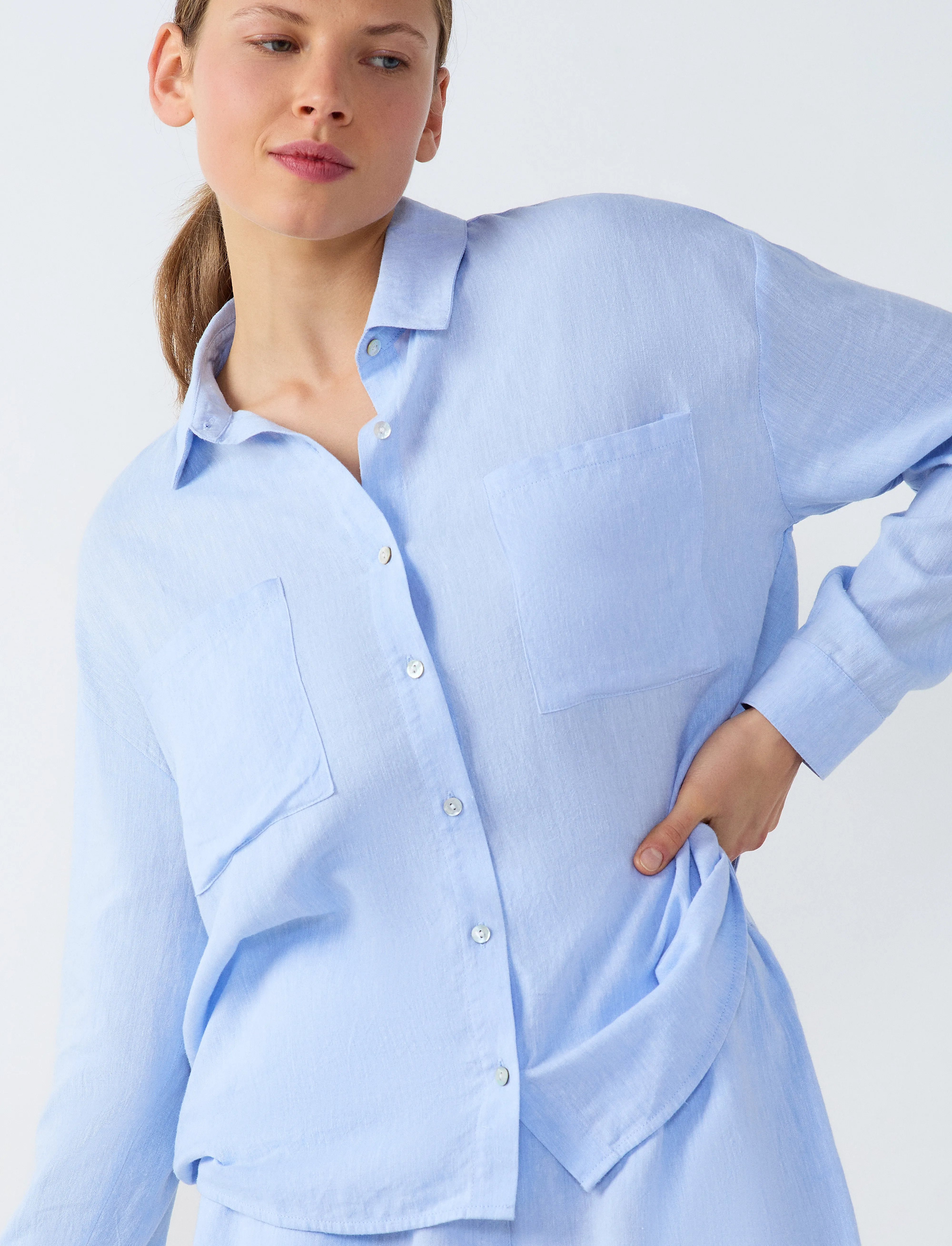 Etam Isame - Long Sleeve Pyjama Shirt, S, Blue, Nat- Og Opholdstøj > Pyjamas (set), Dame