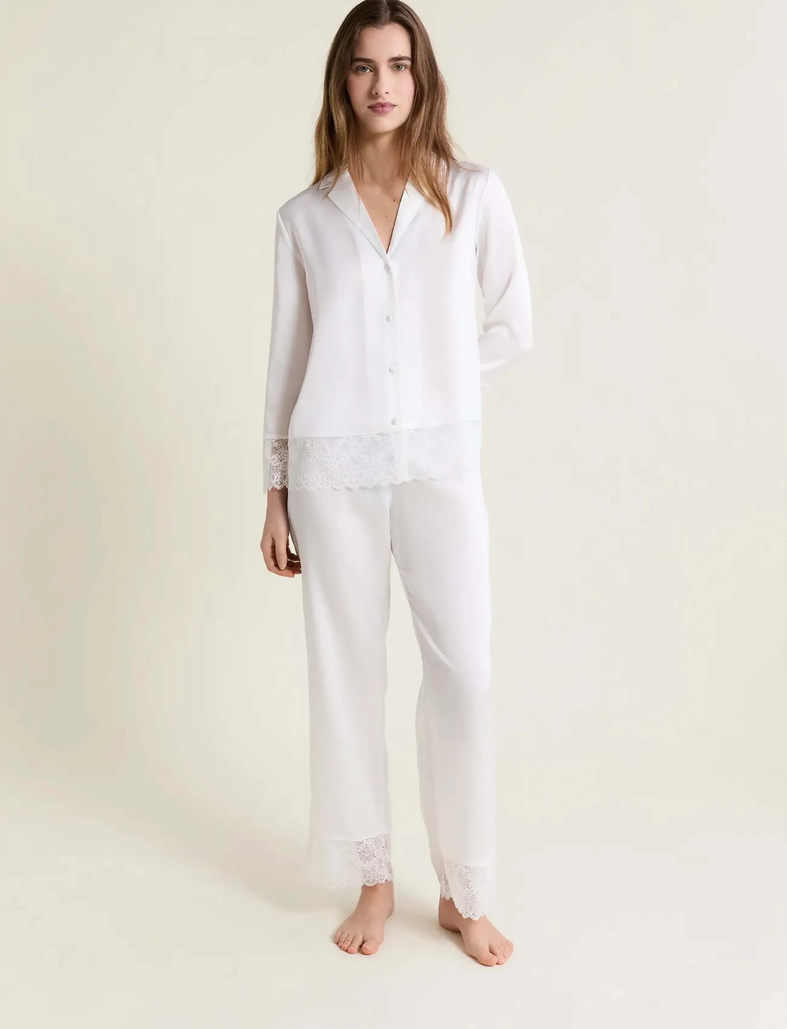 Etam Rencontre Long Sleeve Shirt, Kvinder, Blondekant Langærmet Skjorte, Hvid, Str: S